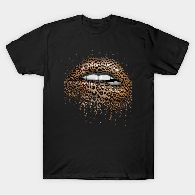 s Cool Lips Bite Kiss Me Leopard Print Cheetah T-Shirt by fatmehedo8